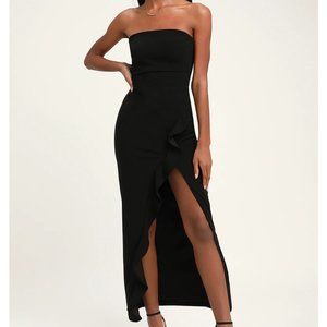 After Hours Black Strapless Ruffled Maxi Dress